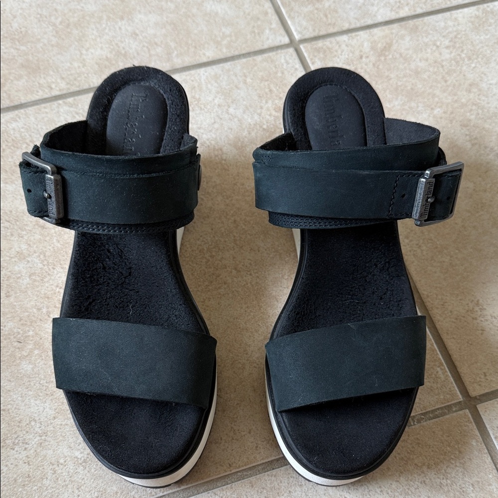 Timberland Koralyn 2 Band Wedge Black Nubuck Slingback Sandal